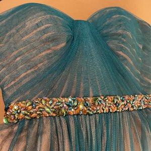 Cache teal and tan tulle‎ cocktail prom dress